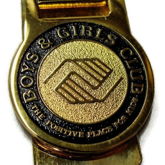 Boys & Girls Club Money Clip Gold Tone Cash Holder Used Flip Up - Picture 2 of 7